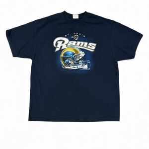 Vintage St Louis Rams Shirt Mens 2XL Blue NFL Football Helmet Graphic 90s USA